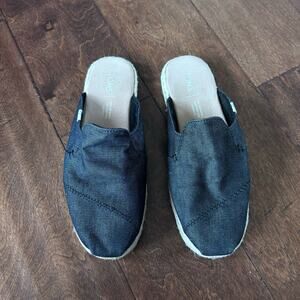 TOMS Women's Size 6.5 Nova Black Denim Slip On Espadrille Sisal Outsole Mules